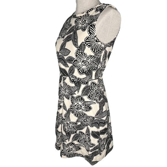 J. Crew Sleeveless Polynesian Print Dress sz 4 * Ivory Cream Tropical Pockets - Picture 2 of 11
